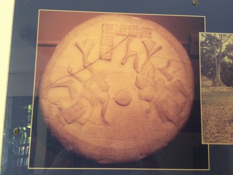 A ball court marker from Lubaantn, from a photo at the visitors center. image. Click for full size.