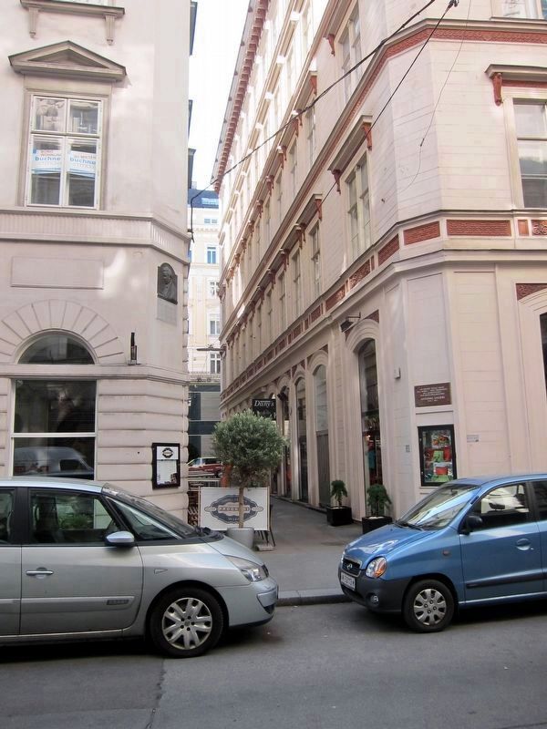 Franz Schubert (left) and Antonio Salieri (right) Markers - Looking East at Goettweihergasse. Click for full size. Franz Schubert (left) and Antonio Salieri (right) Markers - Looking East at Goettweihergasse image. Click for full size.