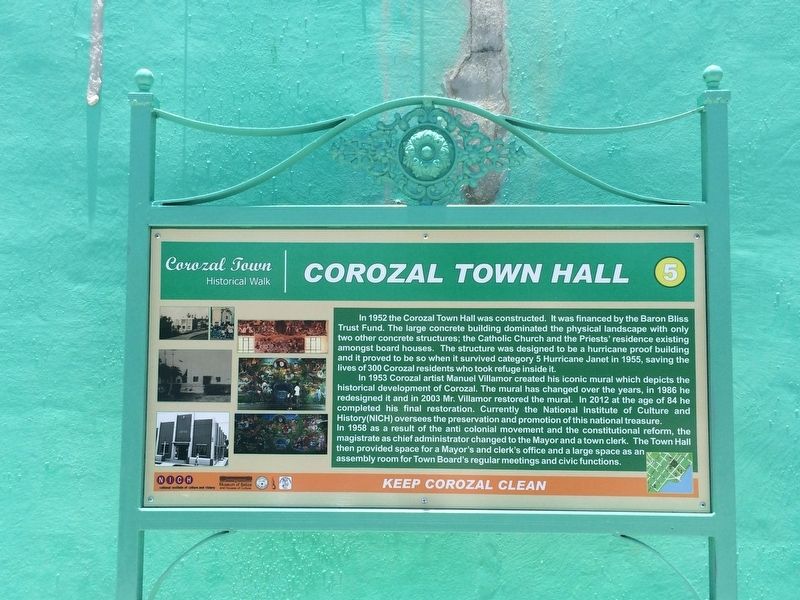 Corozal Town Hall Marker image. Click for full size.