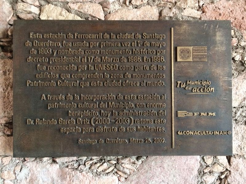 The Querétaro Railroad Station Marker. Click for full size. The Querétaro Railroad Station Marker image. Click for full size.
