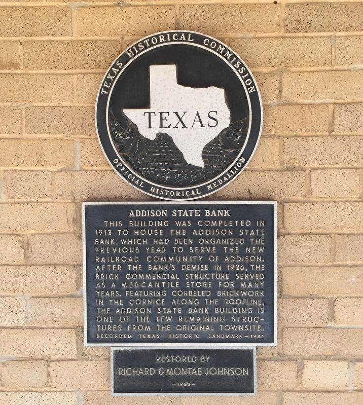 Addison State Bank Texas Historical Marker image. Click for full size.