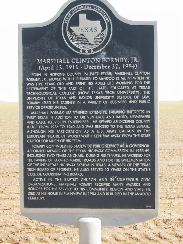 Marshall Clinton Formby, Jr. Marker image. Click for full size.