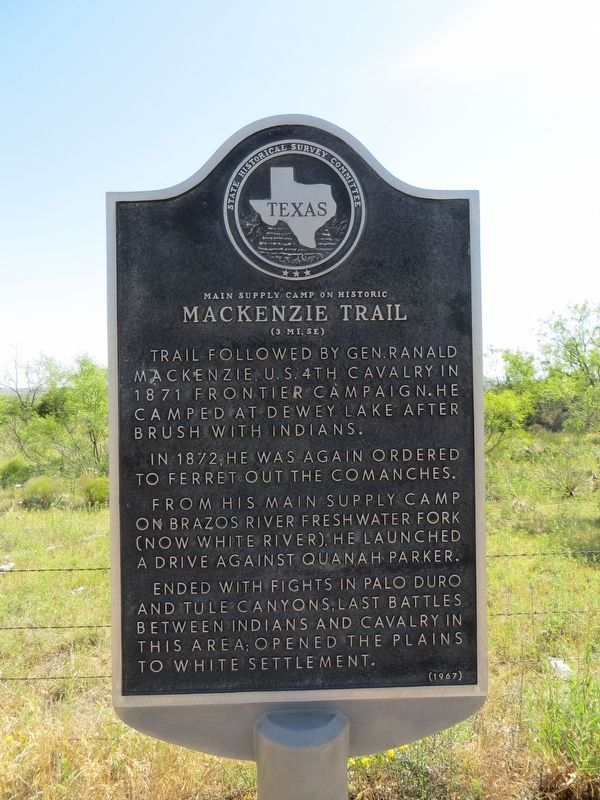 Main Supply Camp on Historic Mackenzie Trail Marker. Click for full size. Main Supply Camp on Historic Mackenzie Trail Marker image. Click for full size.
