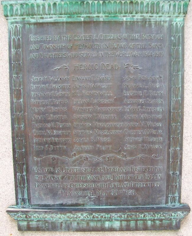 World War I Memorial Marker. Click for full size. World War I Memorial Marker image. Click for full size.