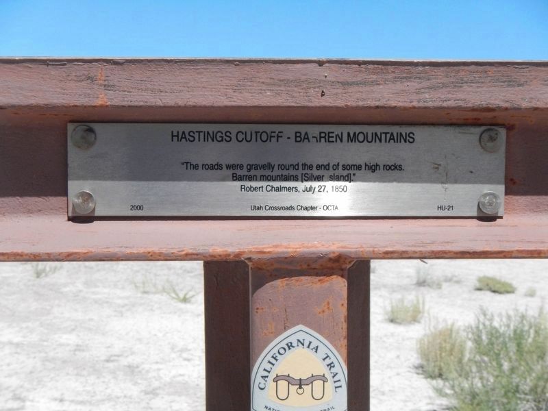 Hastings Cutoff - Barren Mountains Marker. Click for full size. Hastings Cutoff - Barren Mountains Marker image. Click for full size.