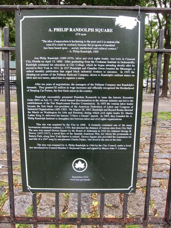 A. Philip Randolph Square Marker. Click for full size. A. Philip Randolph Square Marker image. Click for full size.