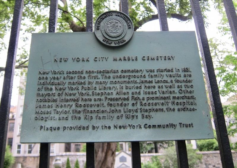 New York City Marble Cemetery Marker image. Click for full size.