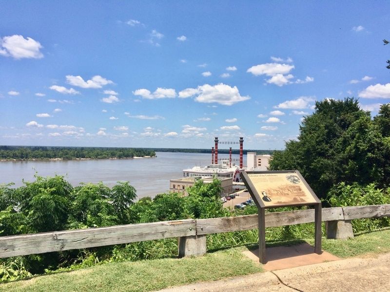 View upriver on the Mississippi and a casino below. image. Click for full size.