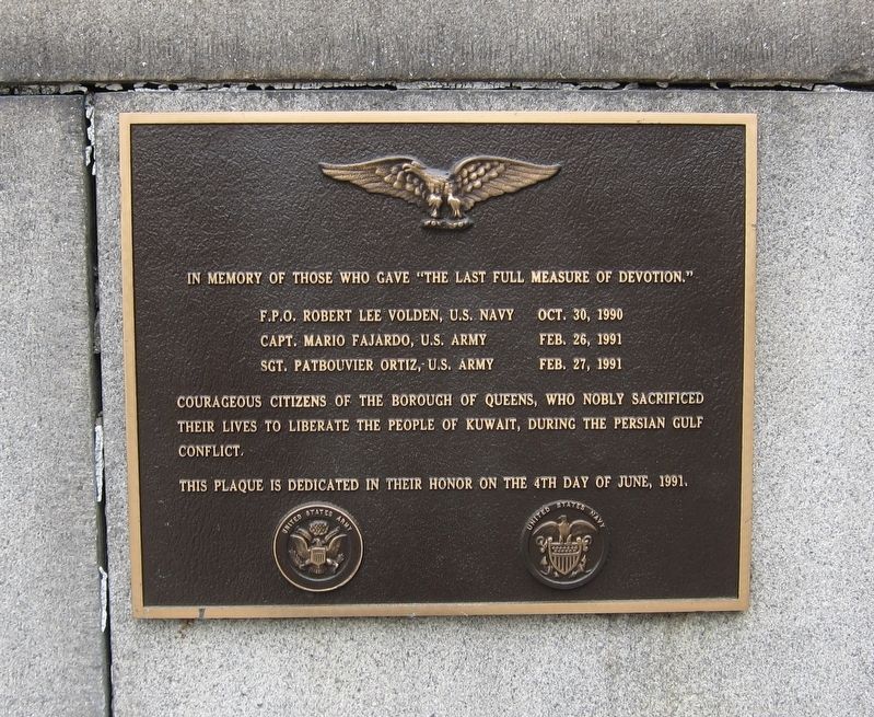 Queens Borough Hall Persian Gulf War Memorial Marker. Click for full size. Queens Borough Hall Persian Gulf War Memorial Marker image. Click for full size.