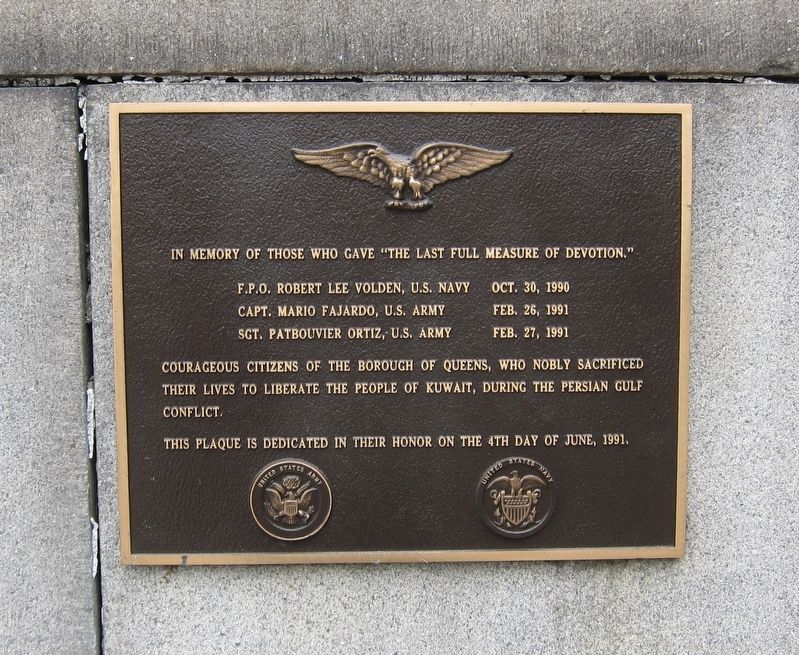 Queens Borough Hall Persian Gulf War Memorial Marker image. Click for full size.