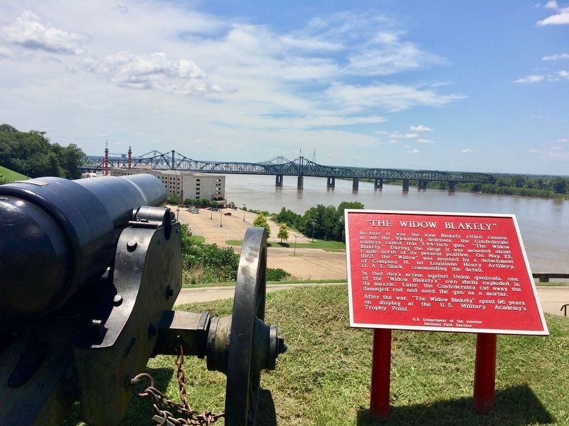 View of cannon pointed downriver on the Mississippi at Louisiana Circle. image. Click for full size.
