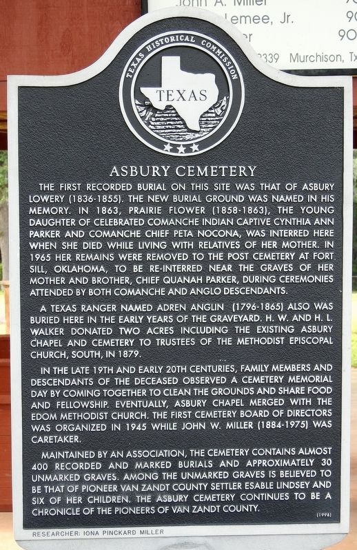 Asbury Cemetery Texas Historical Marker image. Click for full size.