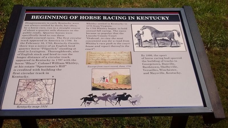 Beginning of Horse Racing in Kentucky Marker image. Click for full size.