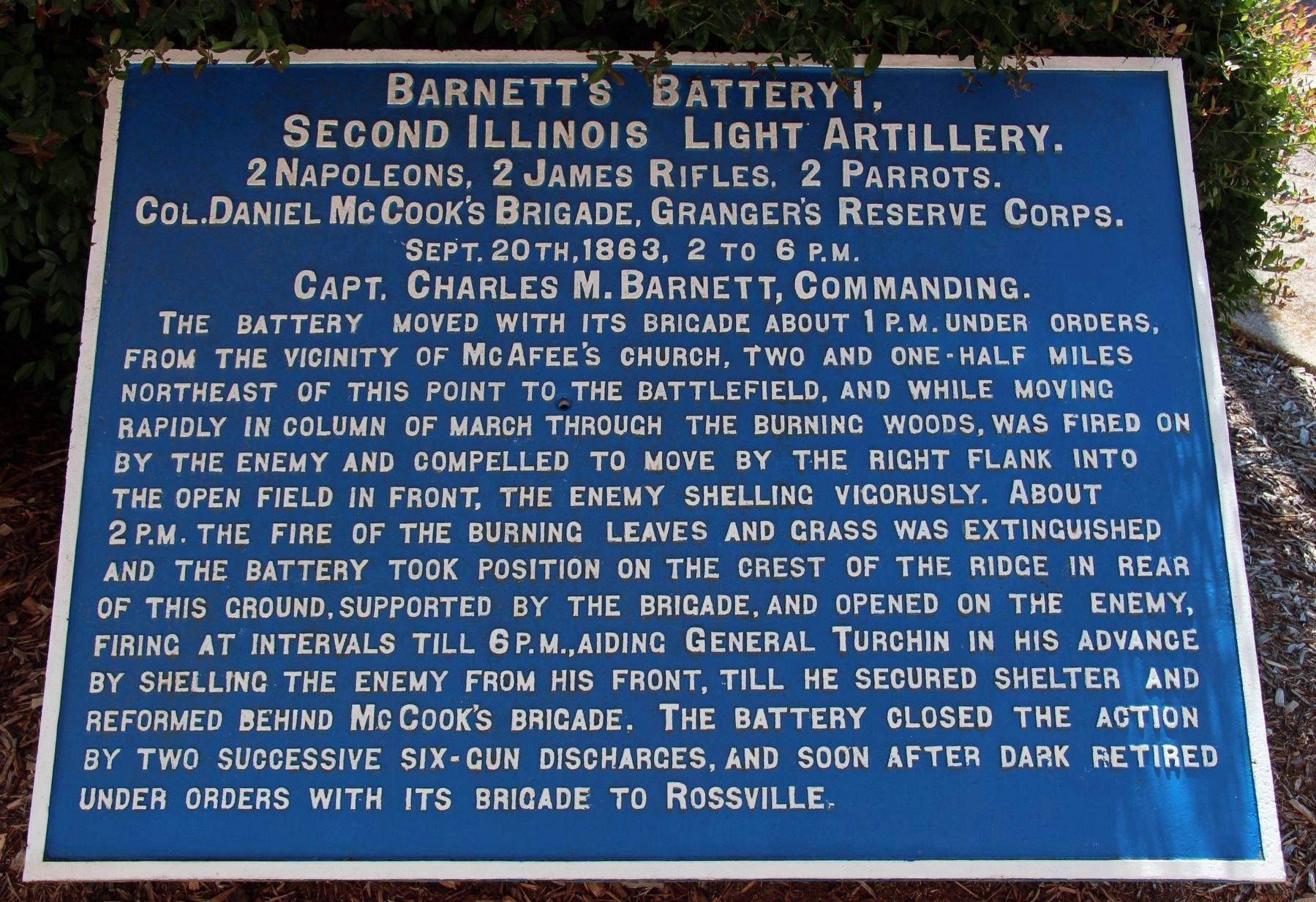 Barnett's Battery I, 2nd Illinois Light Artillery Marker image. Click for full size.
