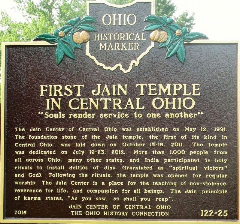 First Jain Temple in Central Ohio Marker. Click for full size. First Jain Temple in Central Ohio Marker image. Click for full size.