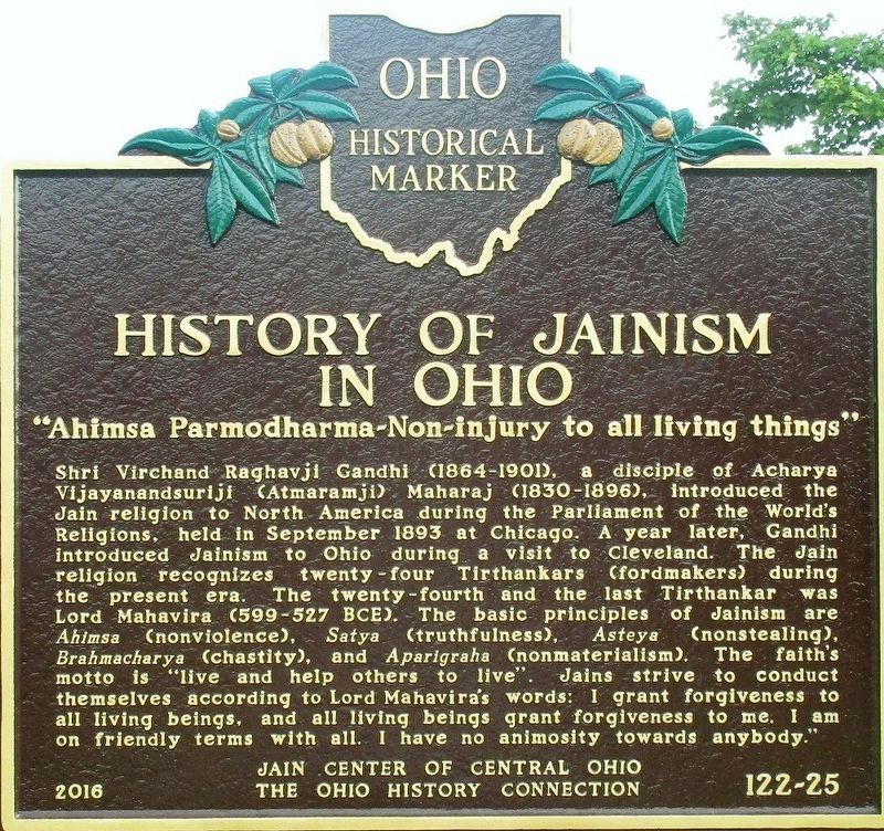 History of Jainism in Ohio Marker. Click for full size. History of Jainism in Ohio Marker image. Click for full size.