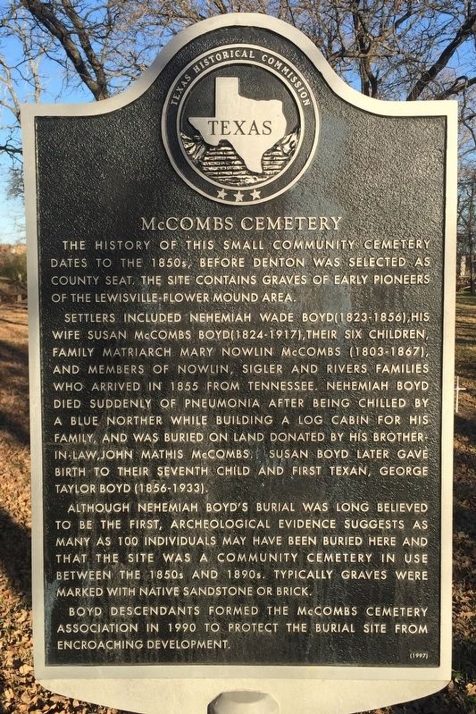 McCombs Cemetery Texas Historical Marker image. Click for full size.