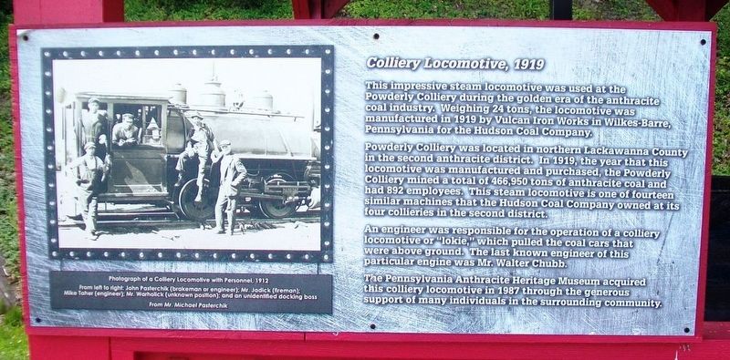Colliery Locomotive, 1919 Marker. Click for full size. Colliery Locomotive, 1919 Marker image. Click for full size.