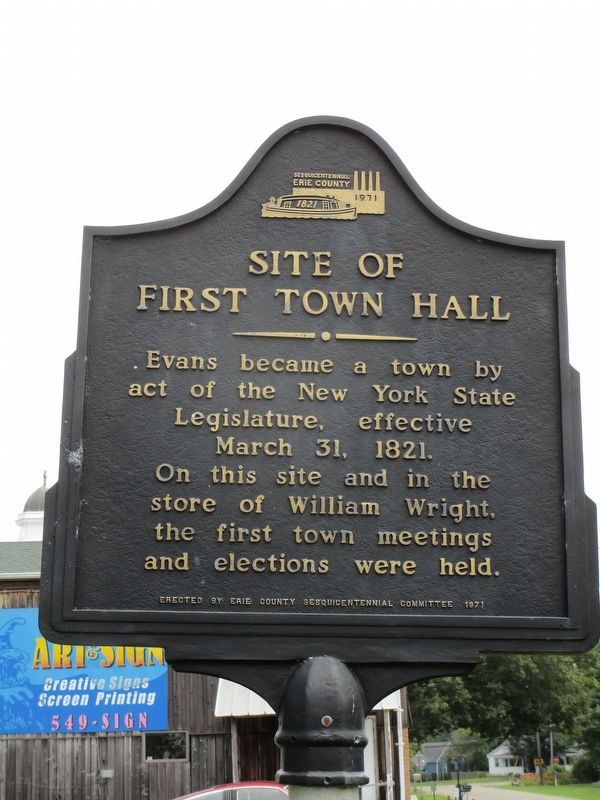 Site of First Town Hall Marker. Click for full size. Site of First Town Hall Marker image. Click for full size.