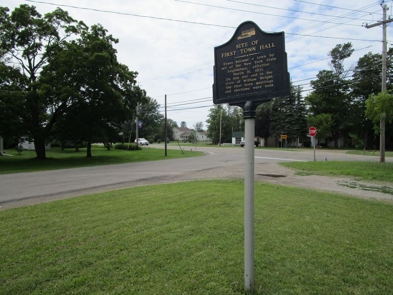 Site of First Town Hall Marker. Click for full size. Site of First Town Hall Marker image. Click for full size.