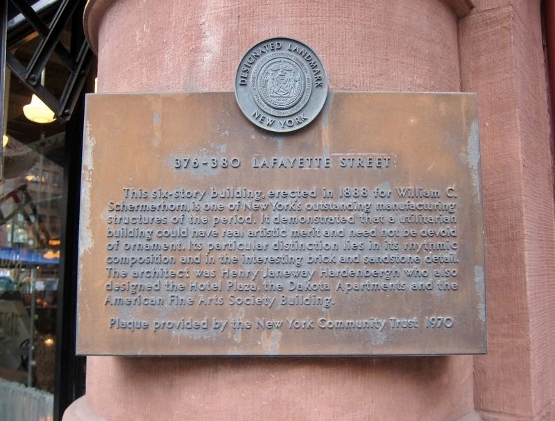 376-380 Lafayette Street Marker. Click for full size. 376-380 Lafayette Street Marker image. Click for full size.