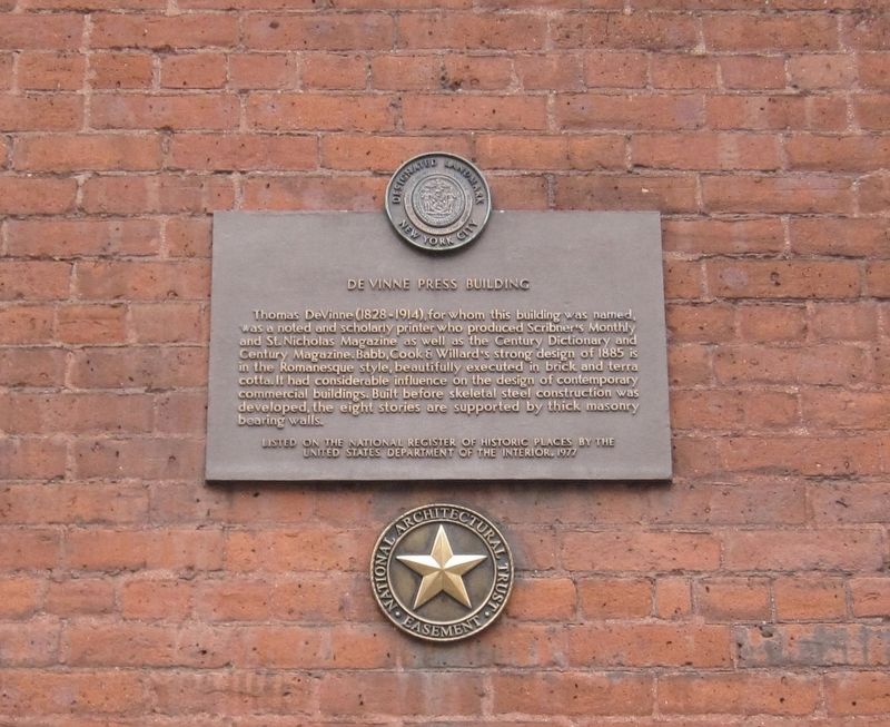 De Vinne Press Building Marker image. Click for full size.