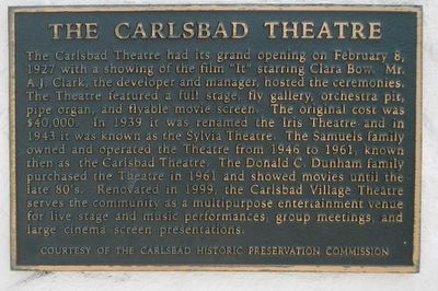 The Carlsbad Theatre Marker image. Click for full size.