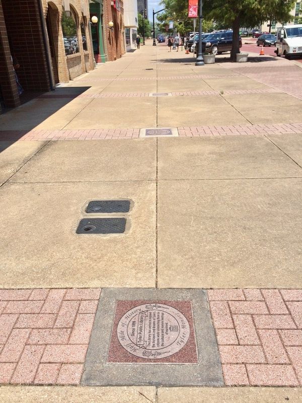 View of marker looking east on Ferguson Street in downtown Tyler. image. Click for full size.
