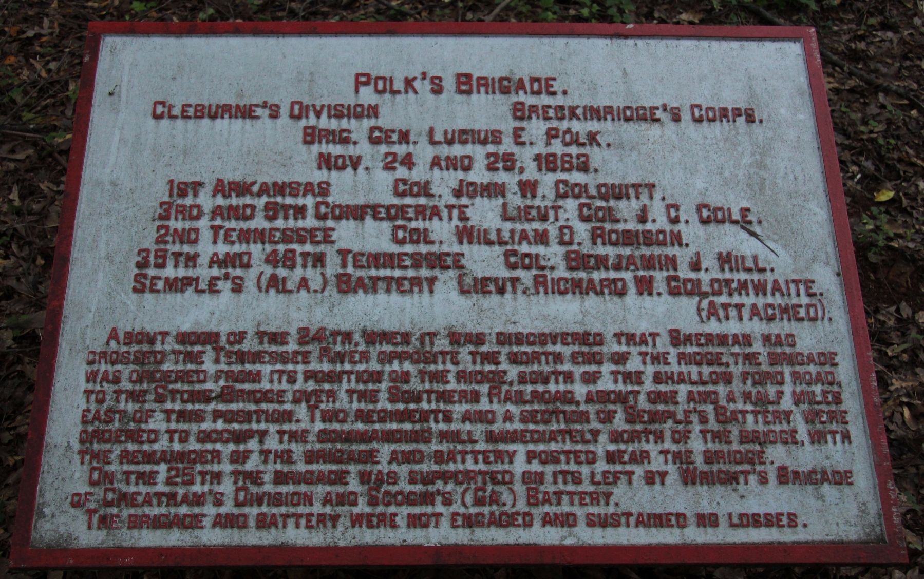 Polk's Brigade Marker. Click for full size. Polk's Brigade Marker image. Click for full size.
