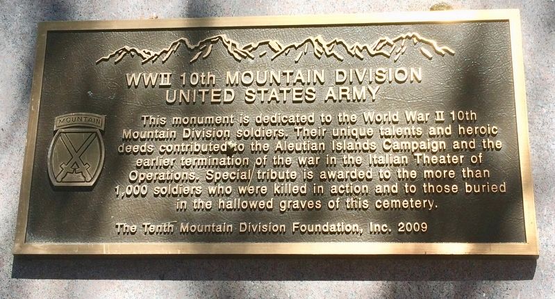 WWII 10th Mountain Division Marker. Click for full size. WWII 10th Mountain Division Marker image. Click for full size.