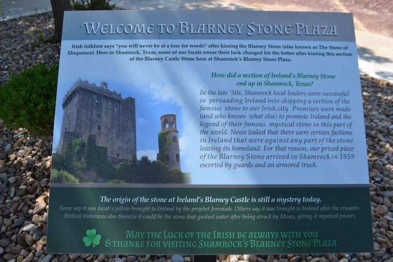 Welcome to Blarney Stone Plaza Marker image. Click for full size.