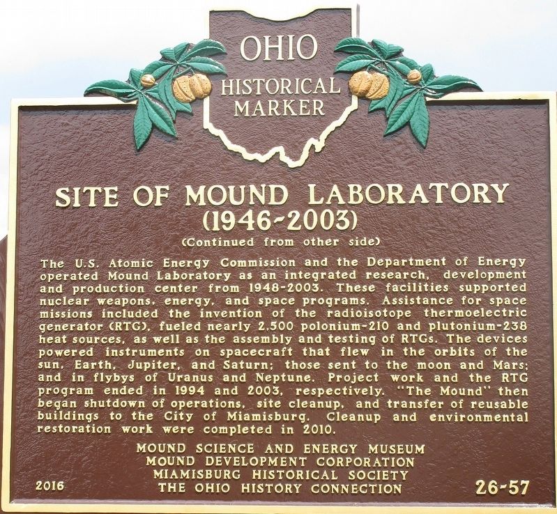 Site of Mound Laboratory (1946- 2003) Marker image. Click for full size.