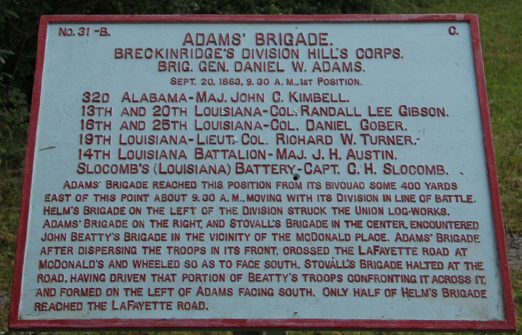 Adams' Brigade Marker image. Click for full size.
