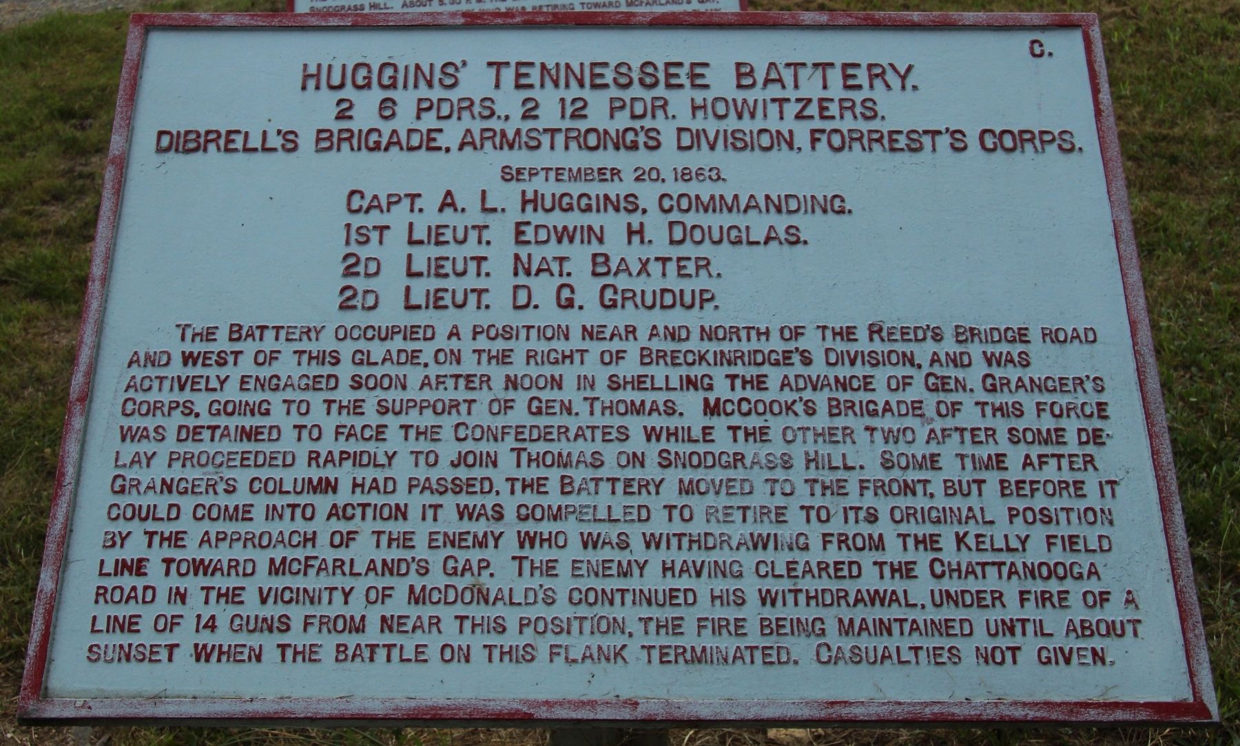 Huggins' Tennessee Battery Marker. Click for full size. Huggins' Tennessee Battery Marker image. Click for full size.