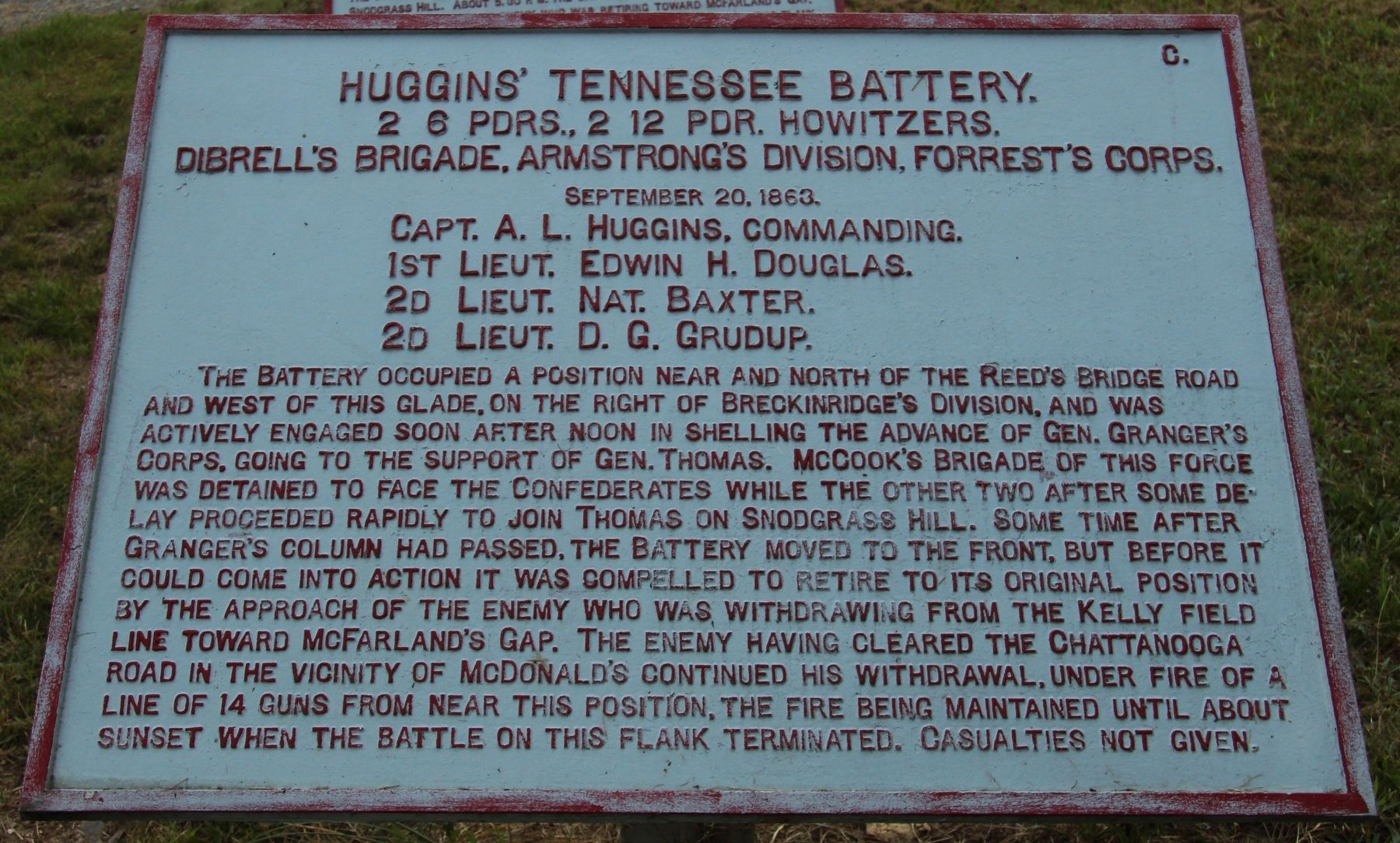 Huggins' Tennessee Battery Marker image. Click for full size.