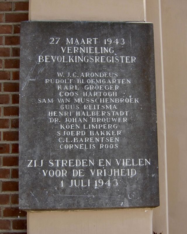 Vernieling Bevolkingsregister / The Attack on the Population Register Marker image. Click for full size.