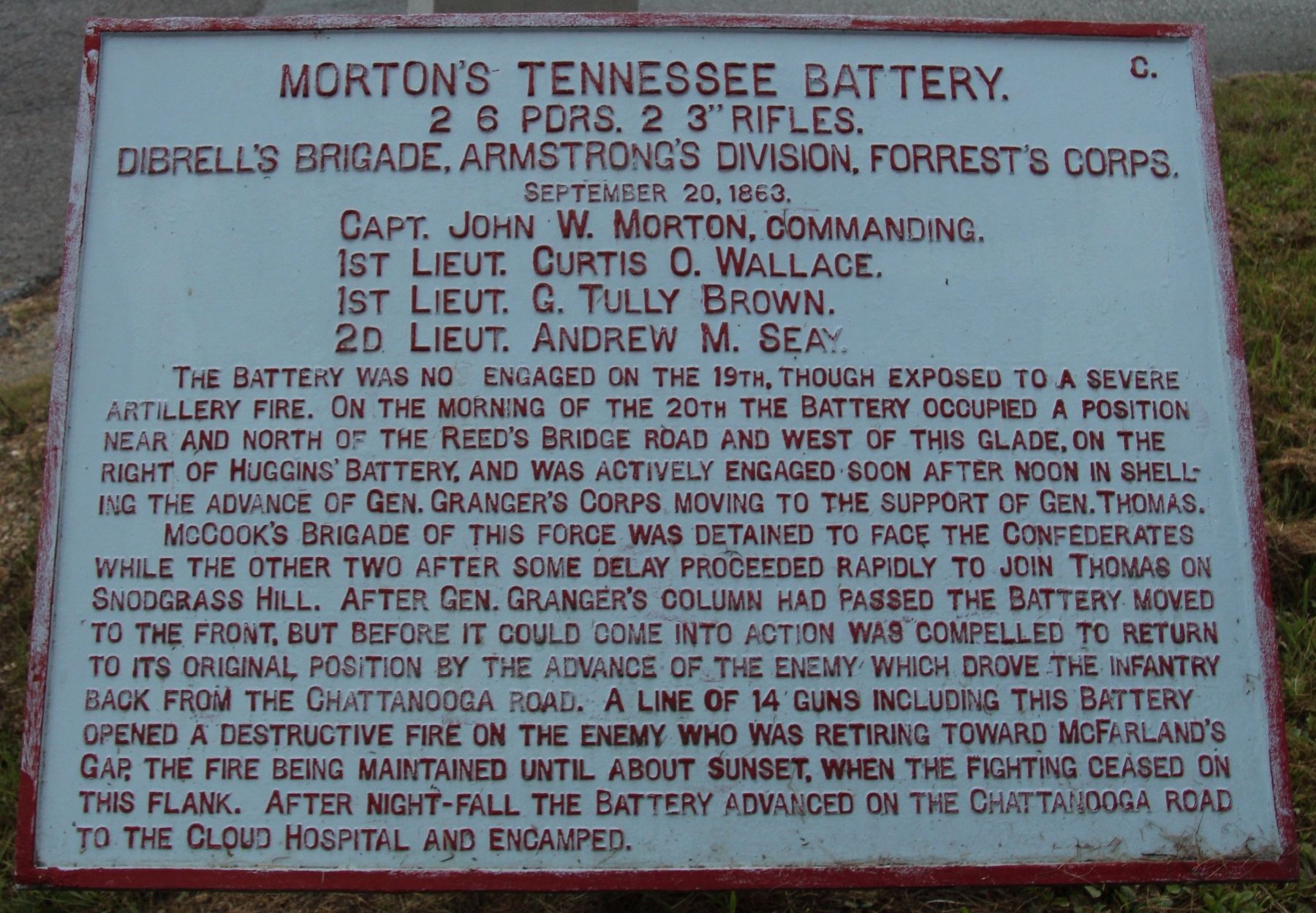Morton's Tennessee Battery Marker. Click for full size. Morton's Tennessee Battery Marker image. Click for full size.