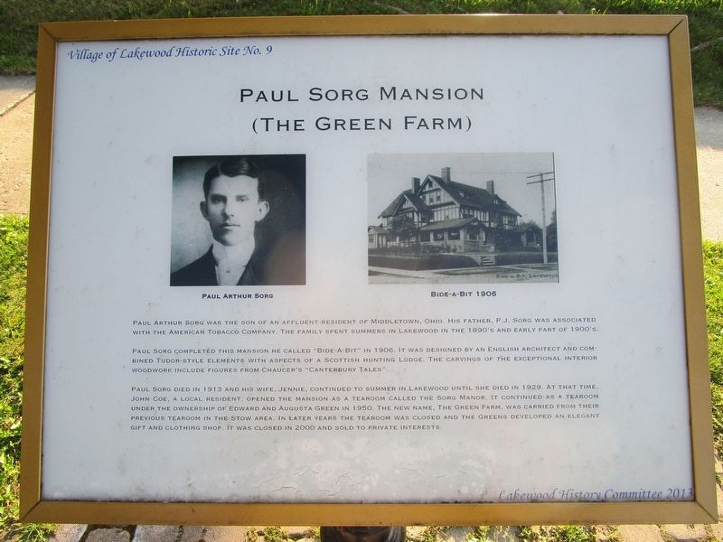 Paul Sorg Mansion Marker image. Click for full size.