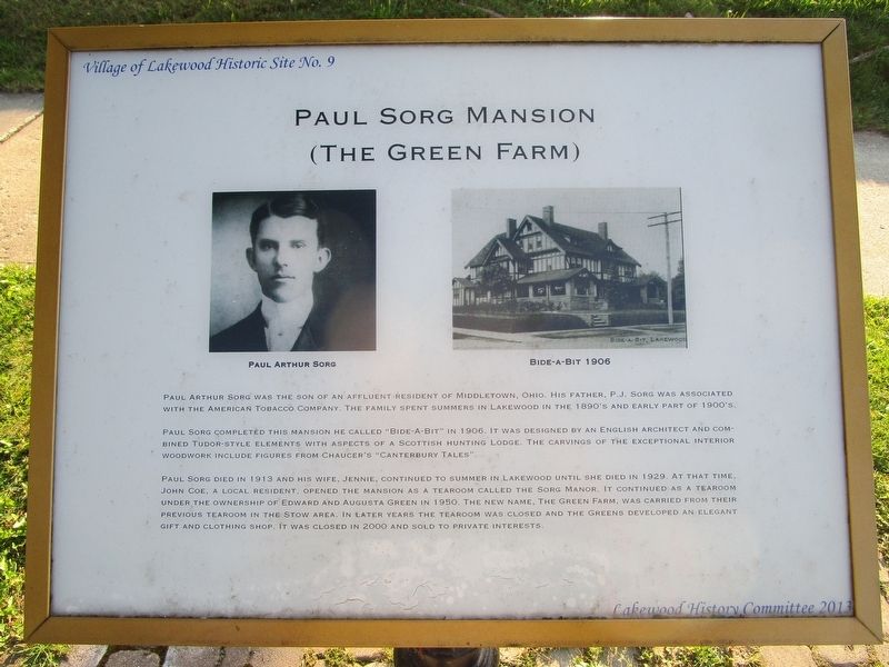 Paul Sorg Mansion Marker. Click for full size. Paul Sorg Mansion Marker image. Click for full size.