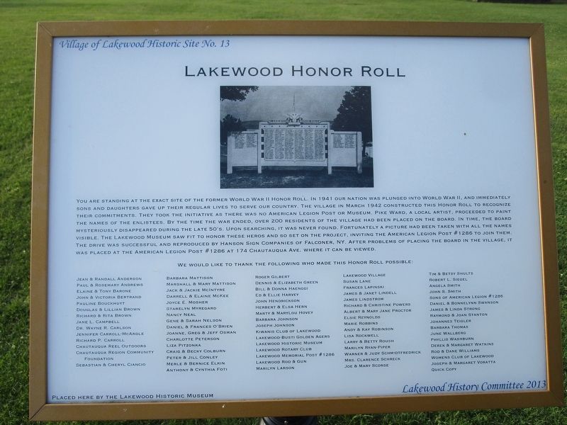 Lakewood Honor Roll Marker image. Click for full size.