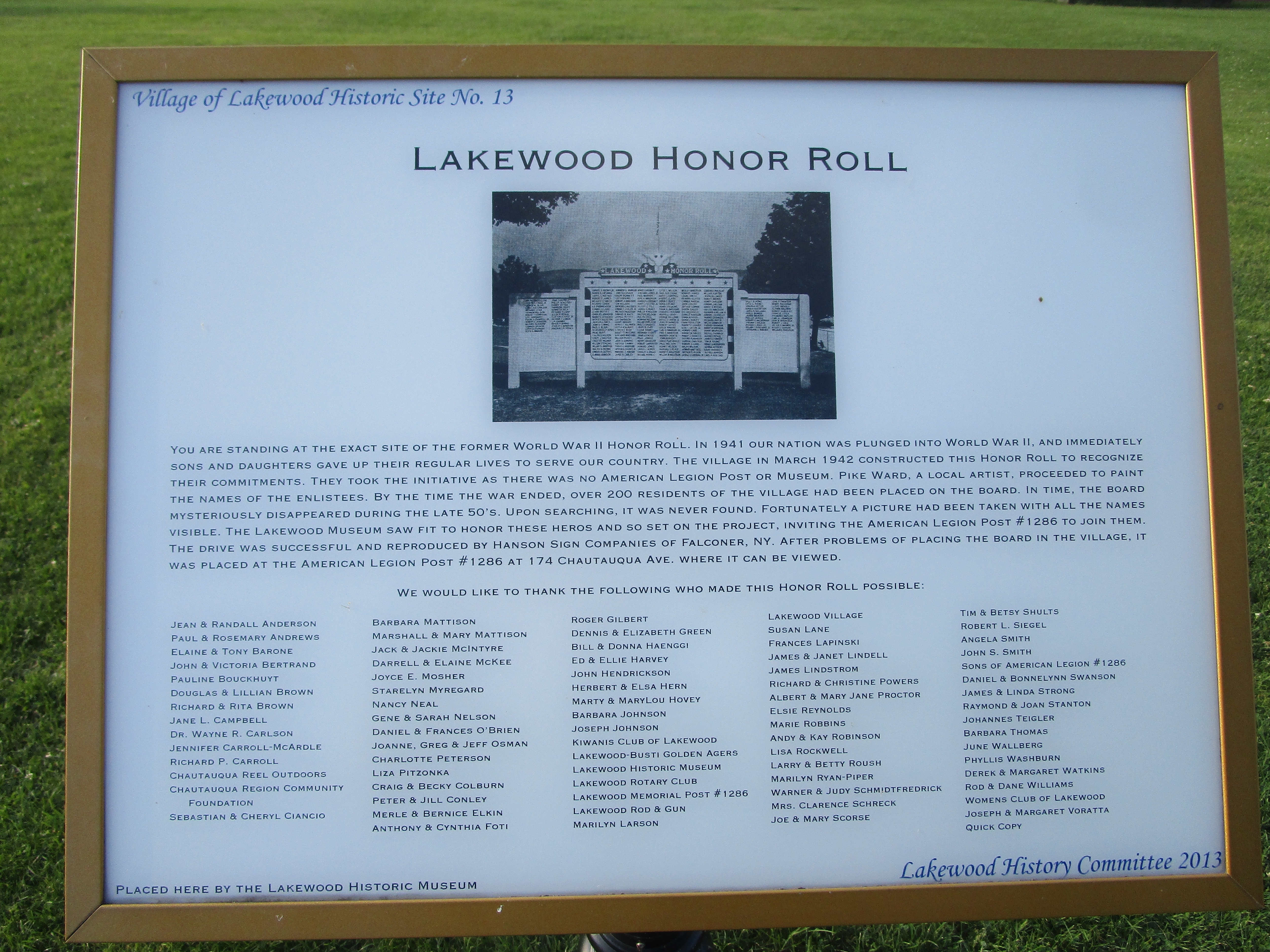 Lakewood Honor Roll Marker