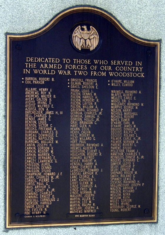 Woodstock World War Two Memorial image. Click for full size.