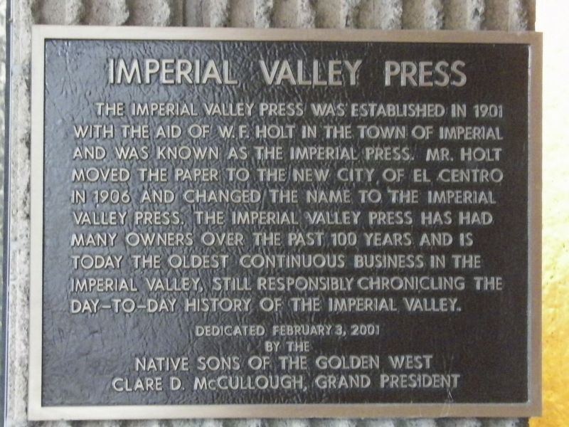 Imperial Valley Press Marker image. Click for full size.