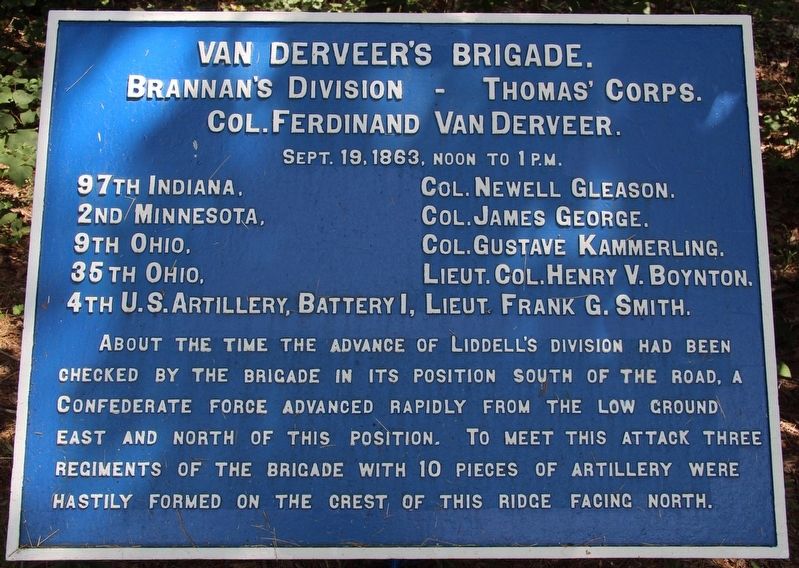 Van Derveer's Brigade Marker. Click for full size. Van Derveer's Brigade Marker image. Click for full size.