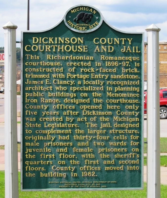 Dickinson County Courthouse and Jail Marker image. Click for full size.