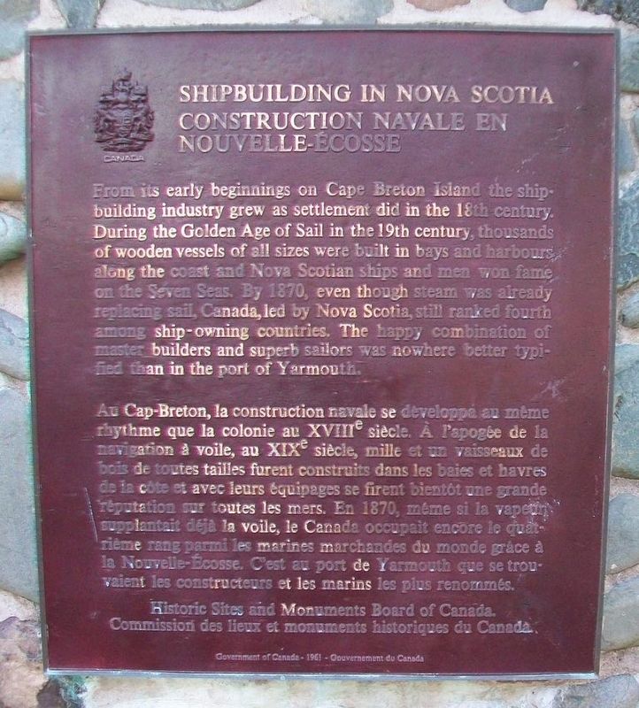 Shipbuilding in Nova Scotia / Construction navale en Nouvelle-Écosse Marker. Click for full size. Shipbuilding in Nova Scotia / Construction navale en Nouvelle-Écosse Marker image. Click for full size.