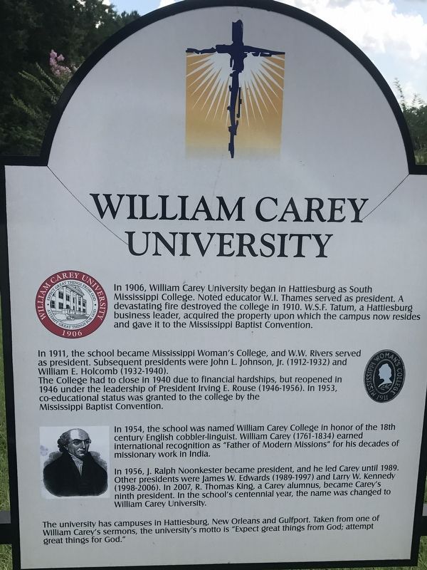 William Carey University Marker. Click for full size. William Carey University Marker image. Click for full size.