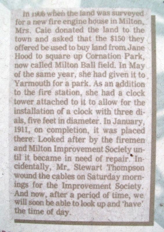 1989 <i>Yarmouth Vanguard</i> Article Excerpt on Milton Clock Marker image. Click for full size.
