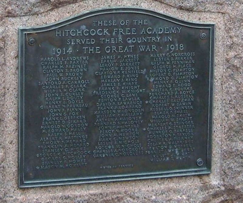 Hancock Free Academy Great War Marker image. Click for full size.