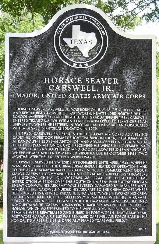Horace Seaver Carswell, Jr. Texas Historical Marker. Click for full size. Horace Seaver Carswell, Jr. Texas Historical Marker image. Click for full size.